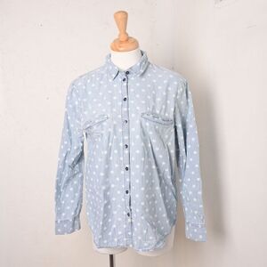 edc | Light blue & white polka dot denim texture casual button up